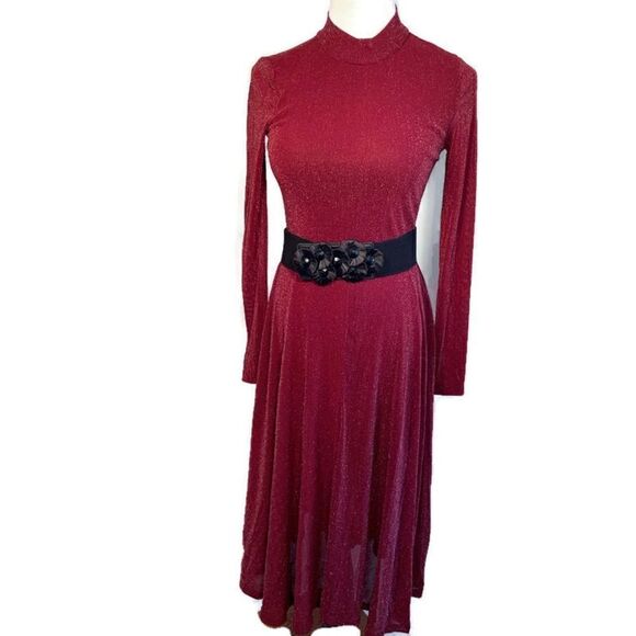 NWOT Shein Fit and Flare Metallic Burgundy Dress - Picture 1 of 6
